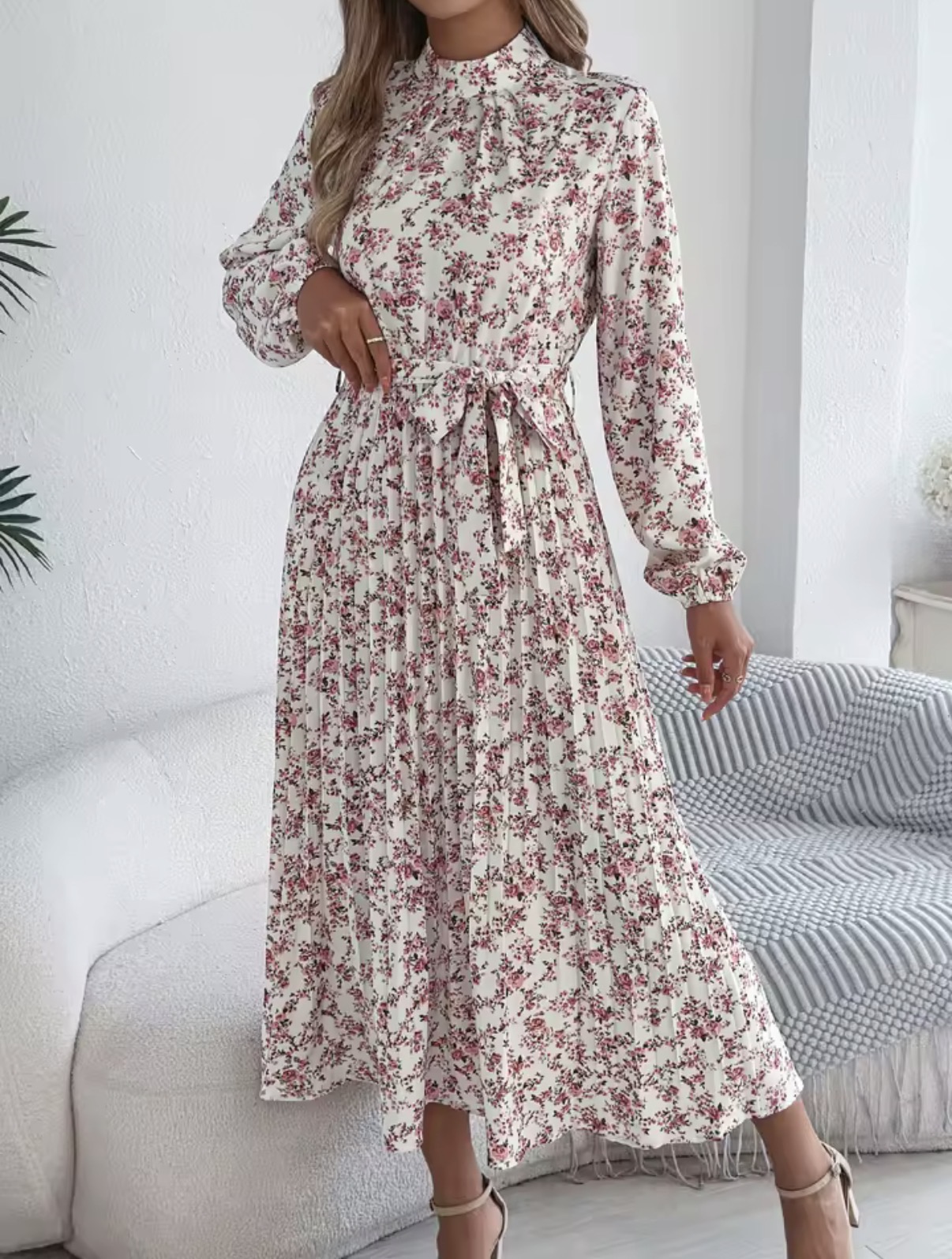 Floral Dress with Waist Tie